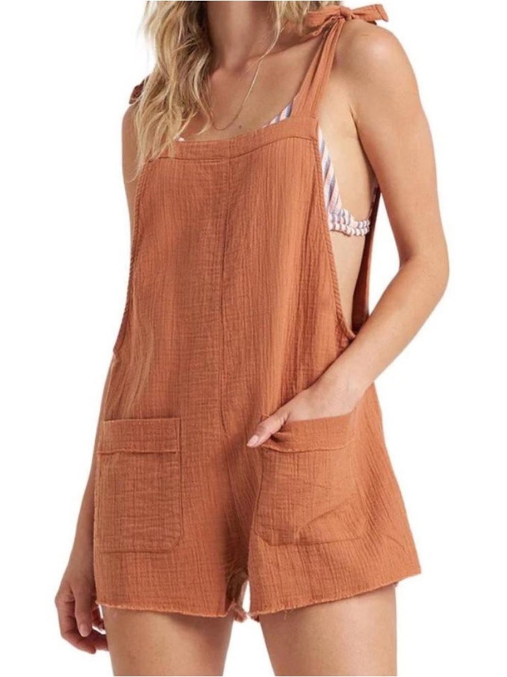 Billabong Girl On The Run Overall Shorts Romper Beach Cruise Carmel Large NWT